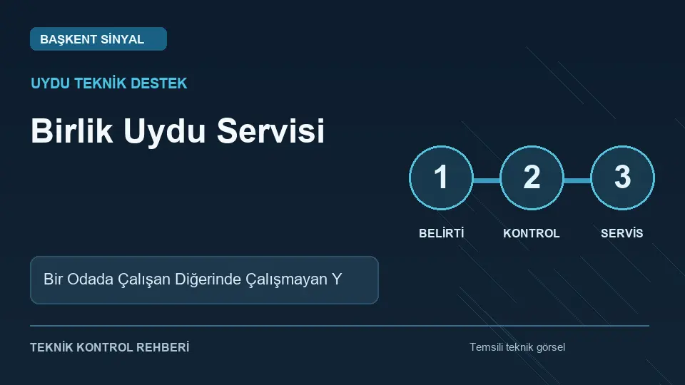 Birlik Uydu Servisi: Bir Odada Çalışan Diğerinde Çalışmayan Yayın için temsili teknik kontrol infografiği