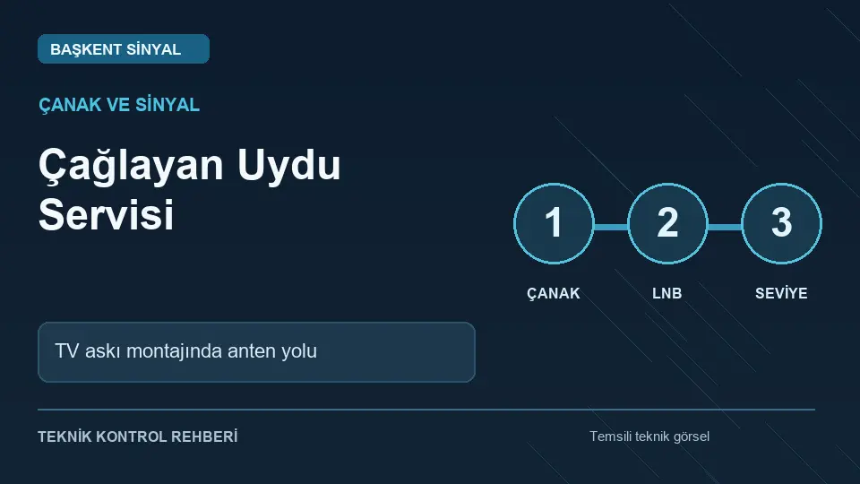 Çağlayan uydu servisi: TV askı montajında anten yolu için temsili teknik kontrol infografiği