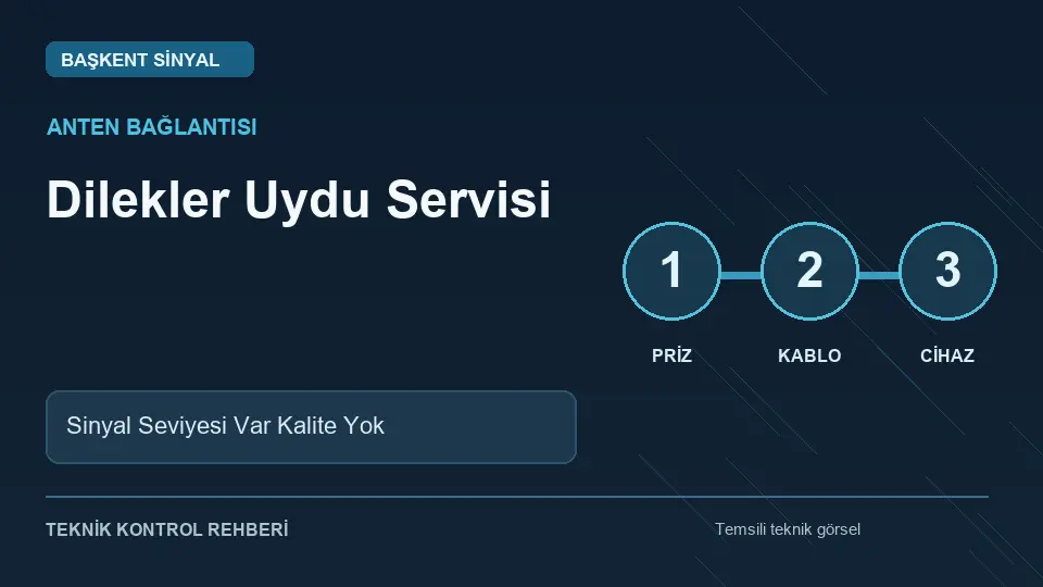 Dilekler Uydu Servisi: Sinyal Seviyesi Var Kalite Yok için temsili teknik kontrol infografiği