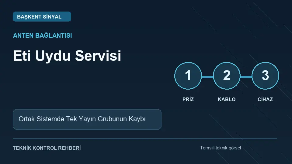 Eti Uydu Servisi: Ortak Sistemde Tek Yayın Grubunun Kaybı için temsili teknik kontrol infografiği
