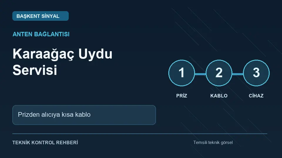 Karaağaç uydu servisi: Prizden alıcıya kısa kablo için temsili teknik kontrol infografiği