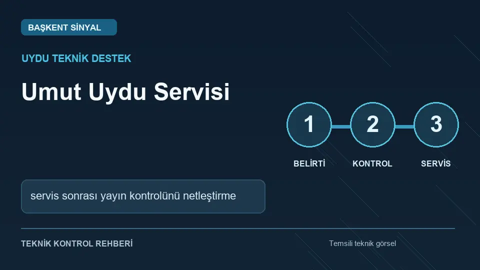 Umut uydu servisi: servis sonrası yayın kontrolünü netleştirme için temsili teknik kontrol infografiği